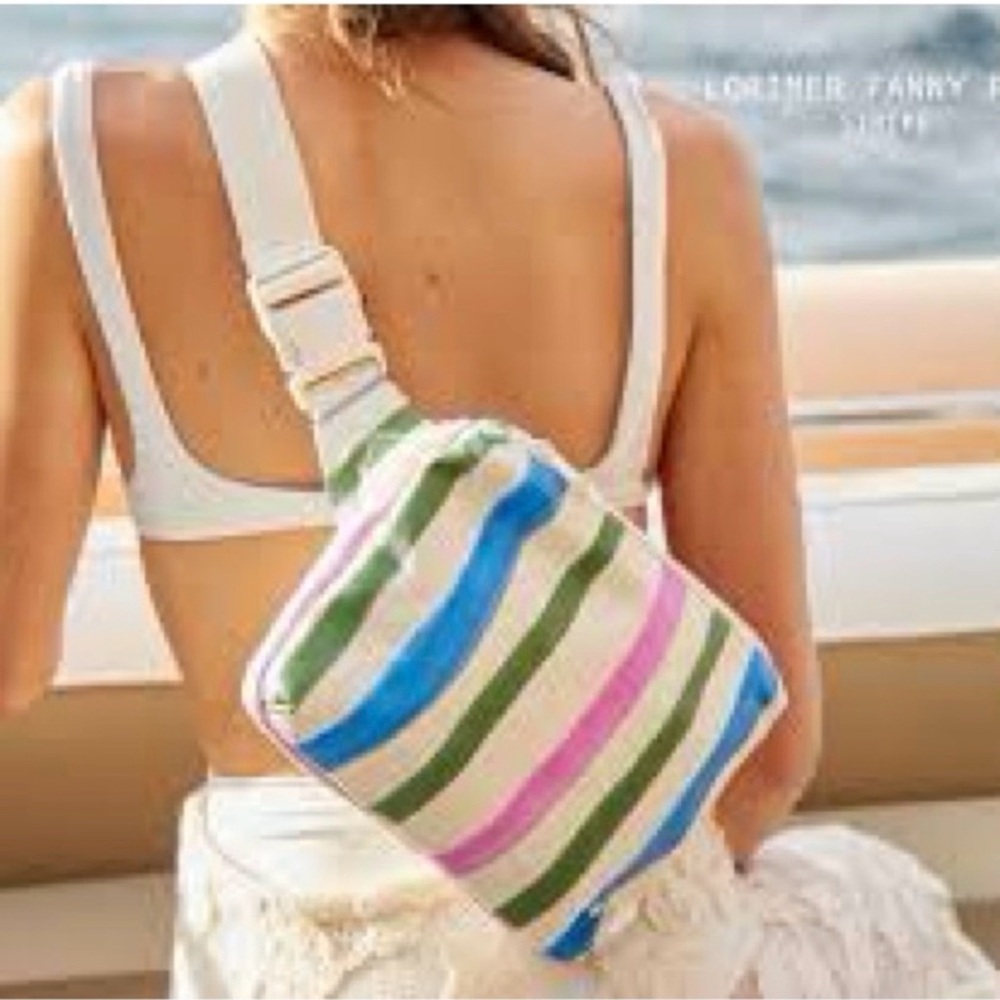 STATE Lorimer Striped Crossbody Bag in Pink, Green, and Blue